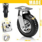 4er Set Pneumatische Rollen 200mm – 2 Bremsrollen + 2 Lenkrollen, Schwerlast & Geländegängig mit Luftbereifung