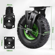 4er - Set Schwerlastrollen 250mm – 2 Lenkrollen mit Bremse + 2 Bockrollen, Luftreifen, 200kg Tragkraft pro Rolle