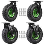 4er - Set Schwerlastrollen 250mm – 2 Lenkrollen mit Bremse + 2 Bockrollen, Luftreifen, 200kg Tragkraft pro Rolle
