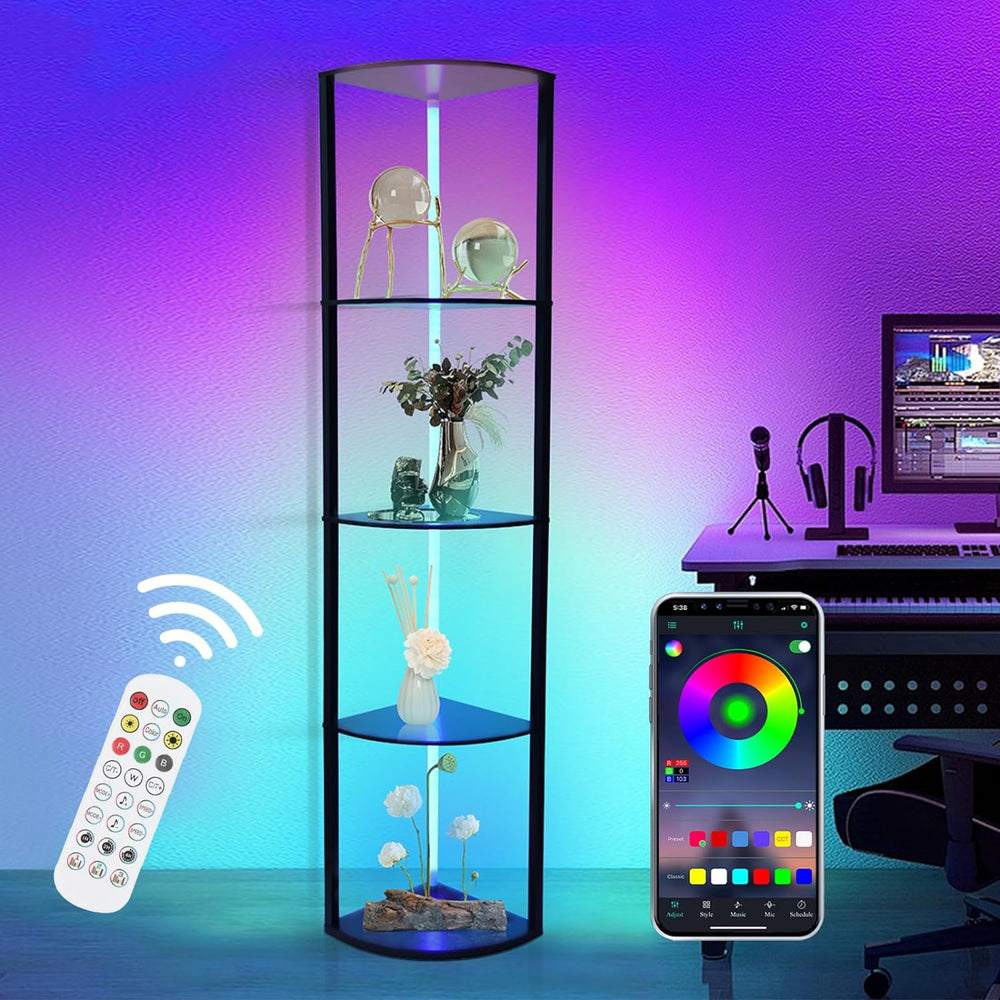 5-staps RGB hoekrek staand, LED vloerlamp voor woonkamer 160 cm, app & afstandsbediening 2700 - 6500K