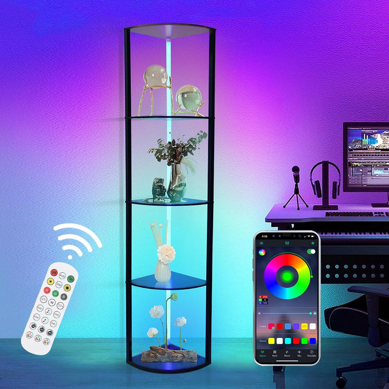 5 Stufige RGB Eckregal Stehend,LED Stehlampe Wohnzimmer 160cm App & Fernbedienung 2700 - 6500K