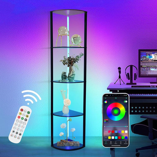 5 Stufige RGB Eckregal Stehend,LED Stehlampe Wohnzimmer 160cm App & Fernbedienung 2700 - 6500K