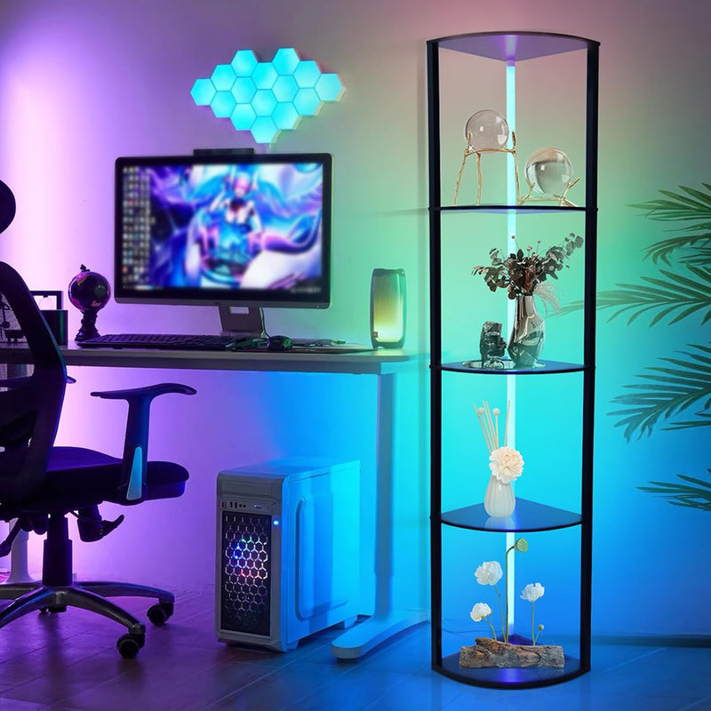 5 Stufige RGB Eckregal Stehend,LED Stehlampe Wohnzimmer 160cm App & Fernbedienung 2700 - 6500K