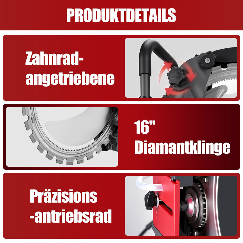 5000W Betonsäge elektrisch mit 408 mm Diamantklinge & Naßschnittsystem für Wand, Beton & Stein