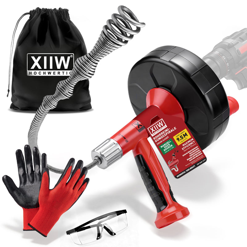500W Rohrreinigungsgerät mit Manuell - und Bohrerantrieb, 9,5m Spirale, für Haushalt Abflussreinigung