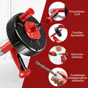 500W Rohrreinigungsgerät mit Manuell - und Bohrerantrieb, 9,5m Spirale, für Haushalt Abflussreinigung