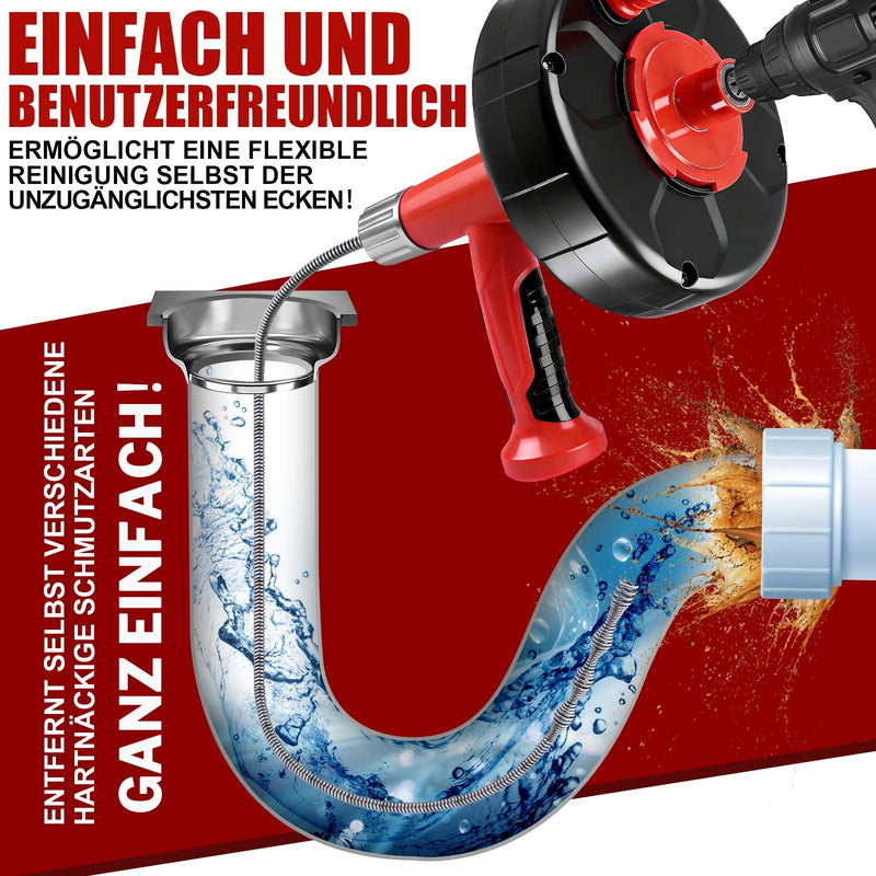 500W Rohrreinigungsgerät mit Manuell - und Bohrerantrieb, 9,5m Spirale, für Haushalt Abflussreinigung