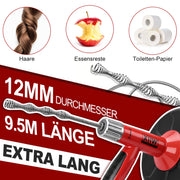 500W Rohrreinigungsgerät mit Manuell - und Bohrerantrieb, 9,5m Spirale, für Haushalt Abflussreinigung