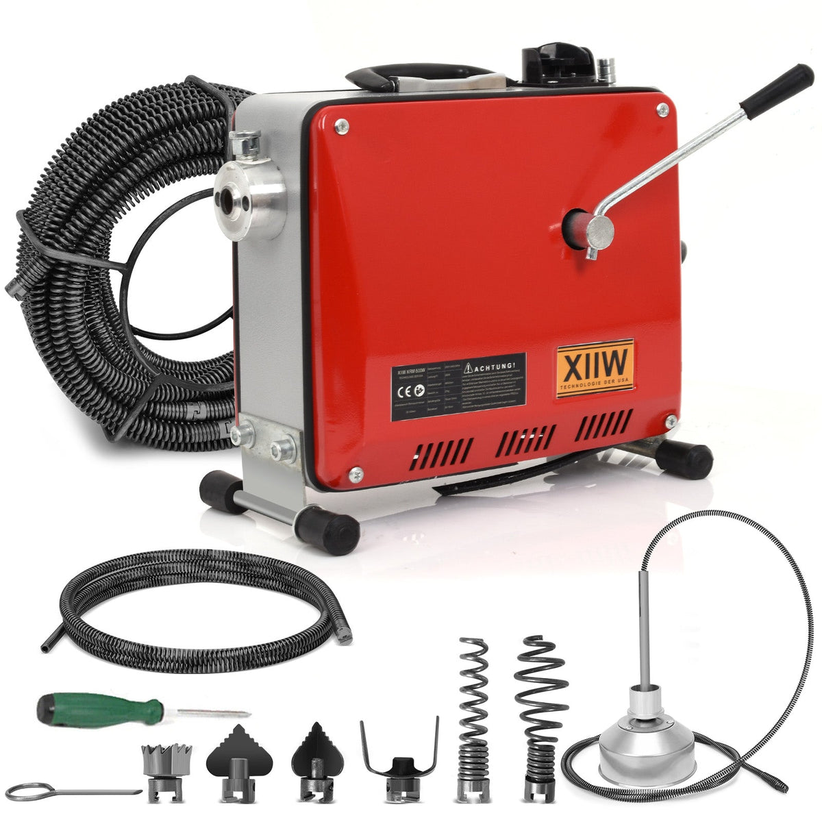 Elektrische Rohrreinigungsmaschine 750W, 400 U/min, 20 M Reinigungslänge – Für 20–150 Mm Rohre, Inkl. 2 Federn, Profi-Gerät