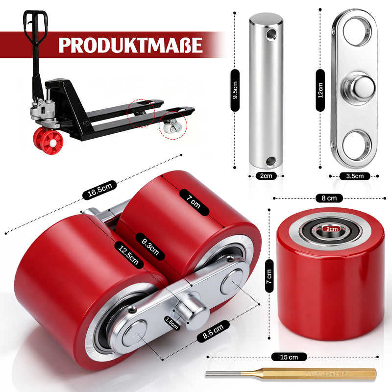 XIIW 4x PU Hubwagenrollen 80x70 mm, Lastrollen mit 6204 Kugellager 20 mm, Ersatzrollen-Set für Handhubwagen bis 3000 kg
