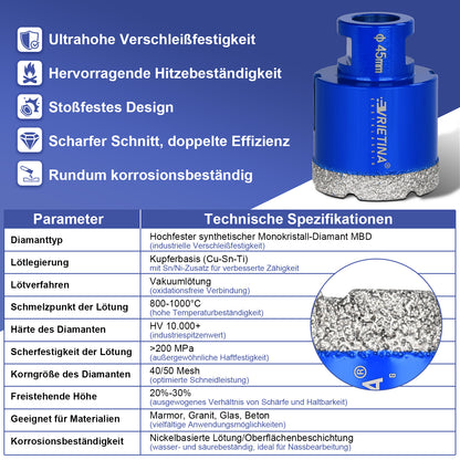 Diamant Trockenbohrer M14 – 16–150 mm für Fliesen, Granit & Feinsteinzeug – 23 Größen