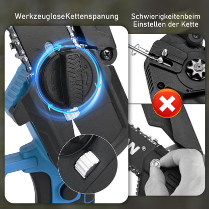 Mini Akku Kettensäge 450W mit 2 Akkus – Ideal für Baumschnitt, Garten & DIY, Leicht & Bürstenloser Motor