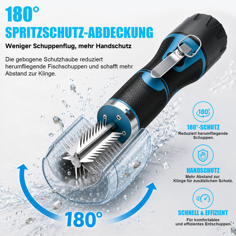 XIIW Elektrischer Fischentschupper 650W 7500 U/min, Fischschupper mit 304 Edelstahl, abwaschbar, 180° Schutzhaube, 2200mAh Akku