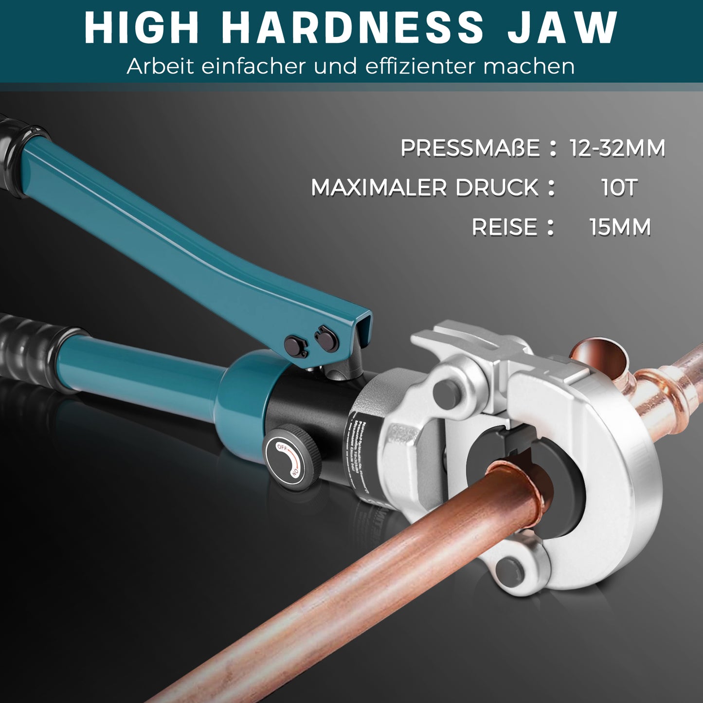 Hydraulische Presszange V-Kontur Set 12–28mm – Profi Verpressung für Kupfer-, Edelstahl- & Verbundrohre
