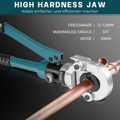 Hydraulische Presszange V-Kontur Set 12–28mm – Profi Verpressung für Kupfer-, Edelstahl- & Verbundrohre