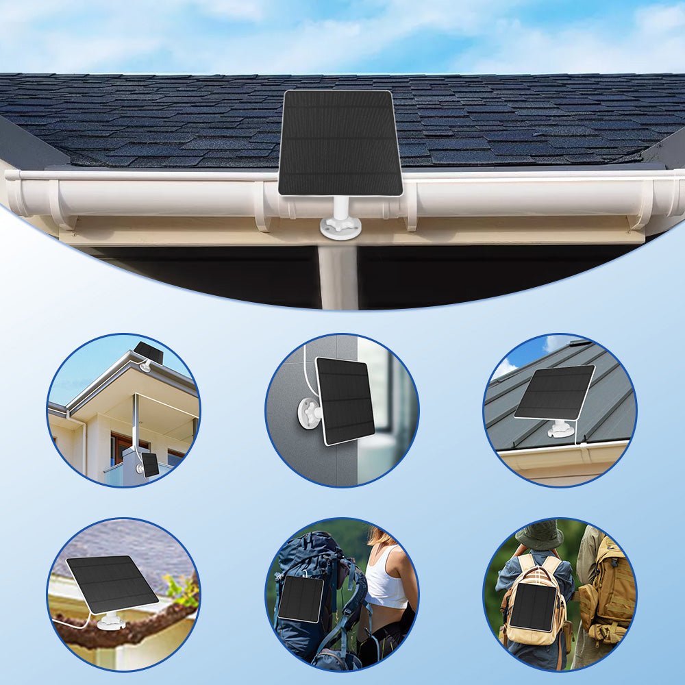 5W Solarmodul für Akku - Überwachungskameras – Outdoor Solarpanel IP65 mit USB/USB - C/DC 3,5 mm für 5V WLAN Kamera