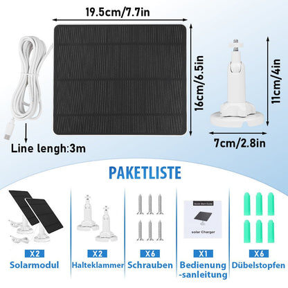 5W Solarmodul für Akku - Überwachungskameras – Outdoor Solarpanel IP65 mit USB/USB - C/DC 3,5 mm für 5V WLAN Kamera