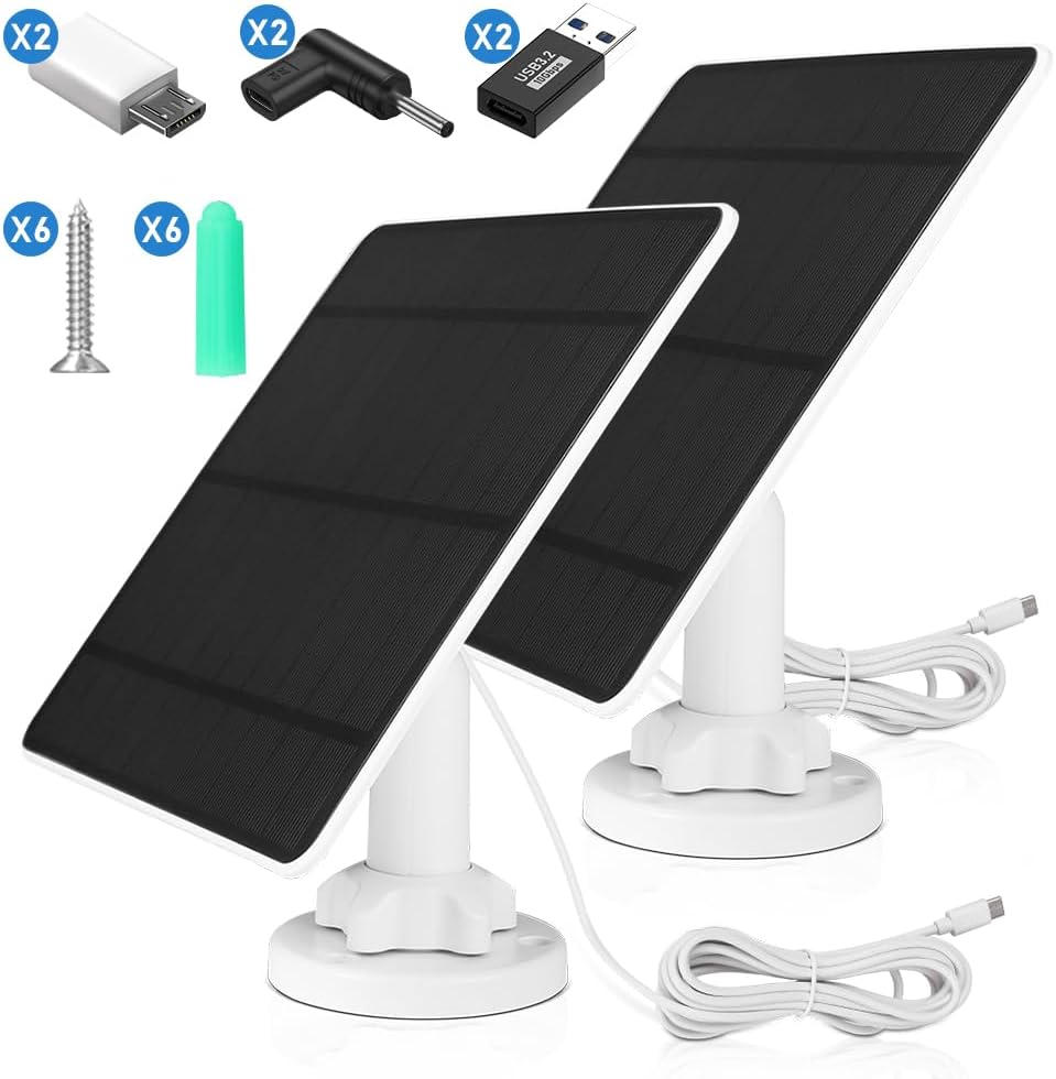 5W-zonnepaneel voor accu- bewakingscamera's – IP65 outdoor zonnepaneel met USB/USB-C/DC 3,5 mm voor 5V wifi-camera