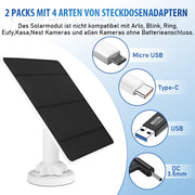 5W Solarmodul für Akku - Überwachungskameras – Outdoor Solarpanel IP65 mit USB/USB - C/DC 3,5 mm für 5V WLAN Kamera