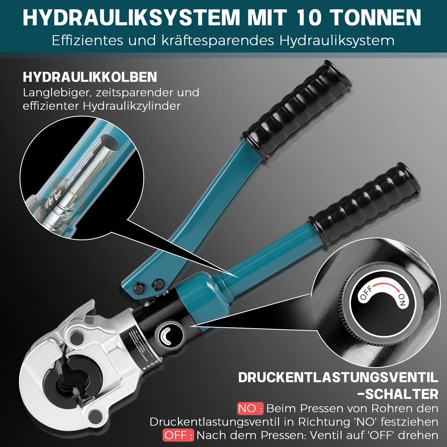 Hydraulische Presszange V-Kontur Set 12–28mm – Profi Verpressung für Kupfer-, Edelstahl- & Verbundrohre