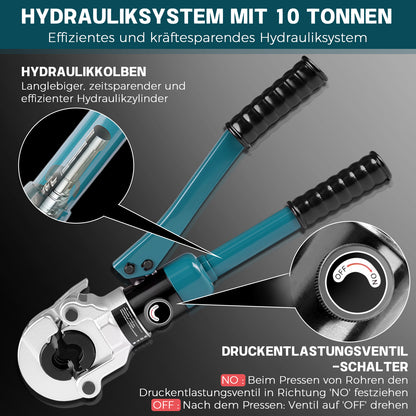 Hydraulische Presszange V-Kontur Set 12–28mm – Profi Verpressung für Kupfer-, Edelstahl- & Verbundrohre