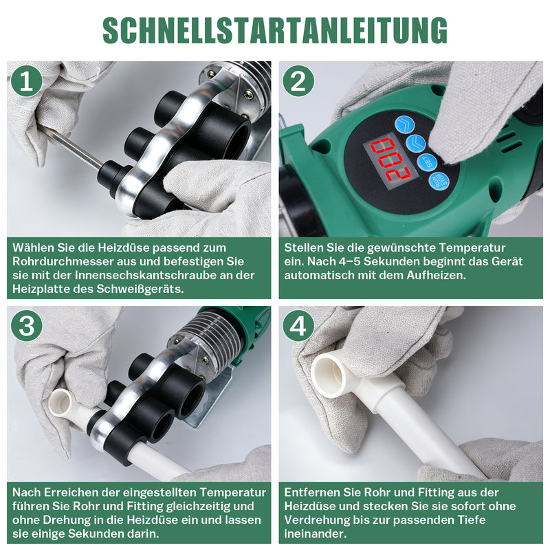 XIIW Muffenschweißgerät 1500 W, Digitalanzeige, 6 Heizschuhe Ø20–63 mm für PPR, PE, PB und PERT