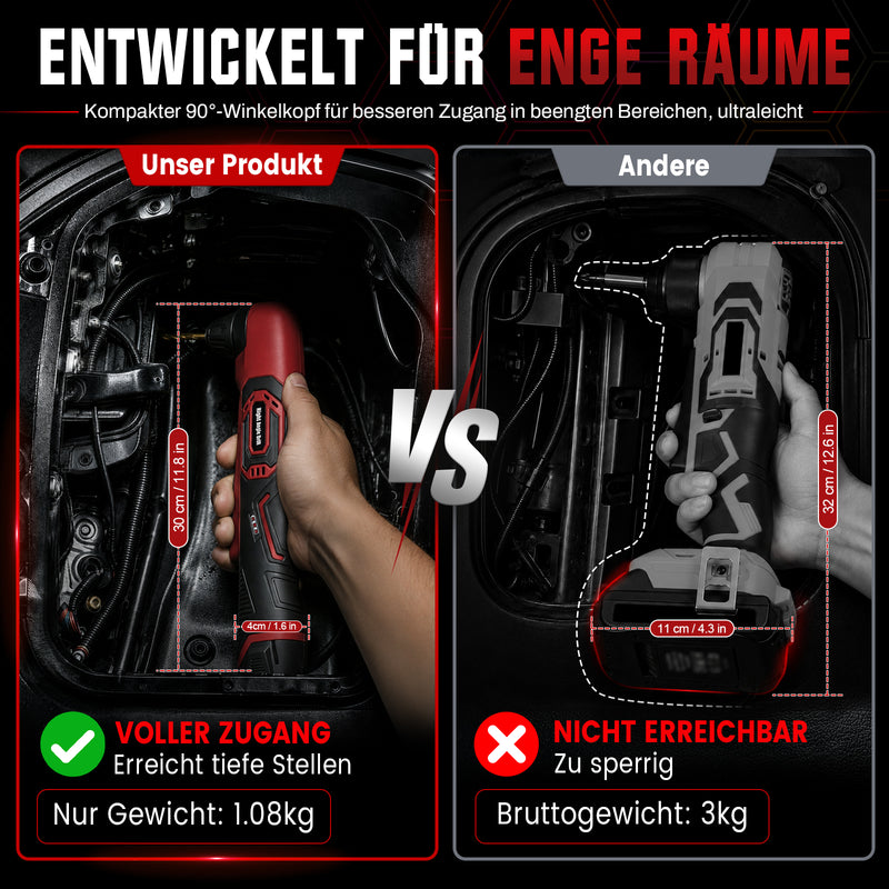 XIIW 12V Akku-Winkelbohrmaschine 90°, 18 Nm, 10 mm Schnellspannfutter, 2-Gang Winkelbohrer mit 2,0Ah Akku & LED
