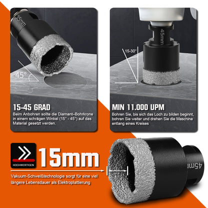 11tlg M14 Diamant Bohrkronen 6/8/10/12/20/35/45/50/68cm + 2 Trennscheibe 125mm - XIIW