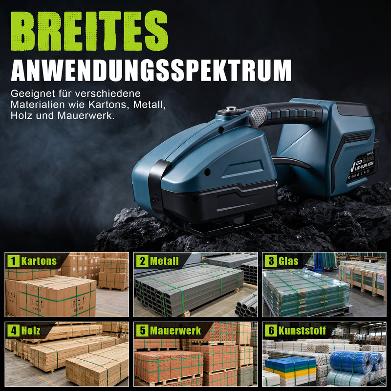 XIIW Akku-Umreifungsgerät 3500 N, PET/PP 10–16 mm, 2×5000 mAh, Elektrische Umreifungsmaschine mit Digitalanzeige