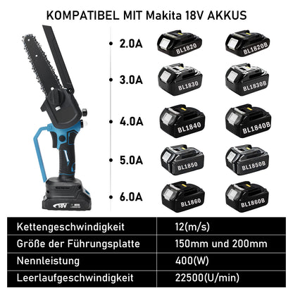 Mini Akku Kettensäge 450W mit 2 Akkus – Ideal für Baumschnitt, Garten & DIY, Leicht & Bürstenloser Motor