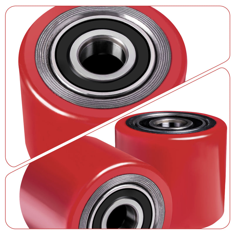 XIIW 2x PU Hubwagenrollen 80x60 mm Rot, Achse 20 mm, Ersatzrollen für Handhubwagen, bis 550 kg pro Rolle