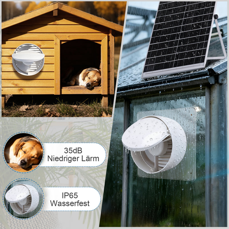 XIIW Solar Abluftventilator 200 mm mit 8000mAh Akku, 22W Solarpanel, 500 m³/h Solar Lüfter für Hühnerstall & Gewächshaus