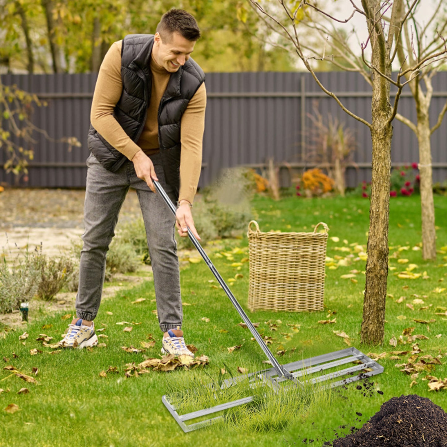 120x25 cm Edelstahl Rasen Nivellierrechen Profi Levelingrake Leveler Lawnleveling für Sanden Hinterhof Bode