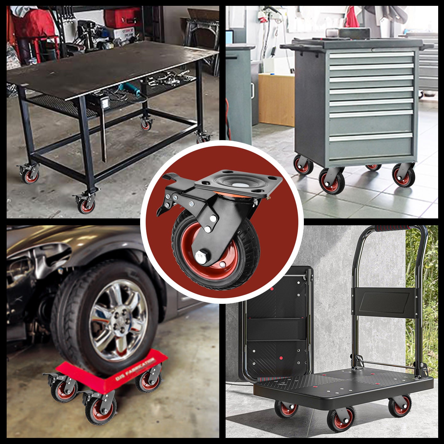 4er-Set 200mm Geländegängige Schwerlastrollen – 2× mit Bremse, 2× drehbar, für Werkstatt, Garten & Transportgeräte