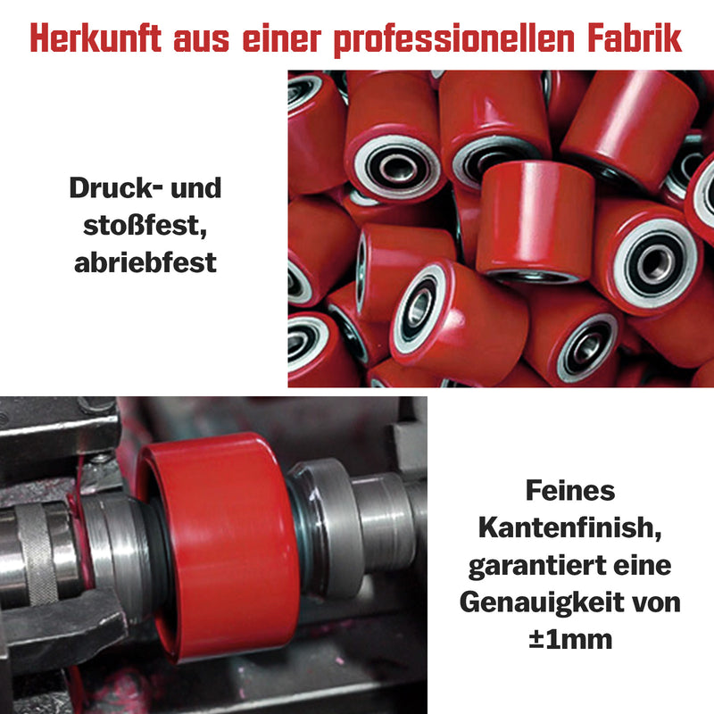 XIIW 2x PU Hubwagenrollen 80x60 mm Rot, Achse 20 mm, Ersatzrollen für Handhubwagen, bis 550 kg pro Rolle