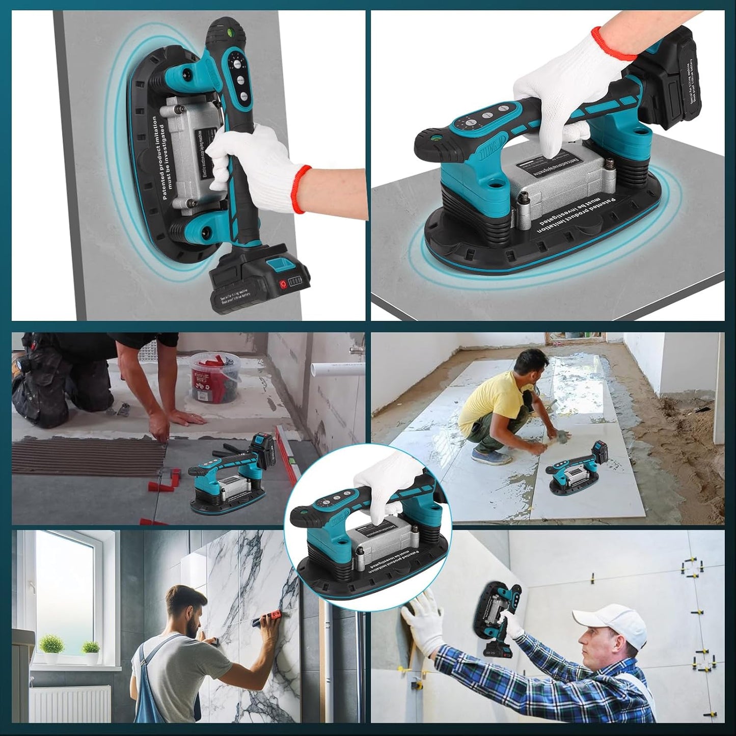 2IN1 Elektrische Fliesenrüttler & Saugnäpfen 250kg Tragkraft mit 2X Akku 18V