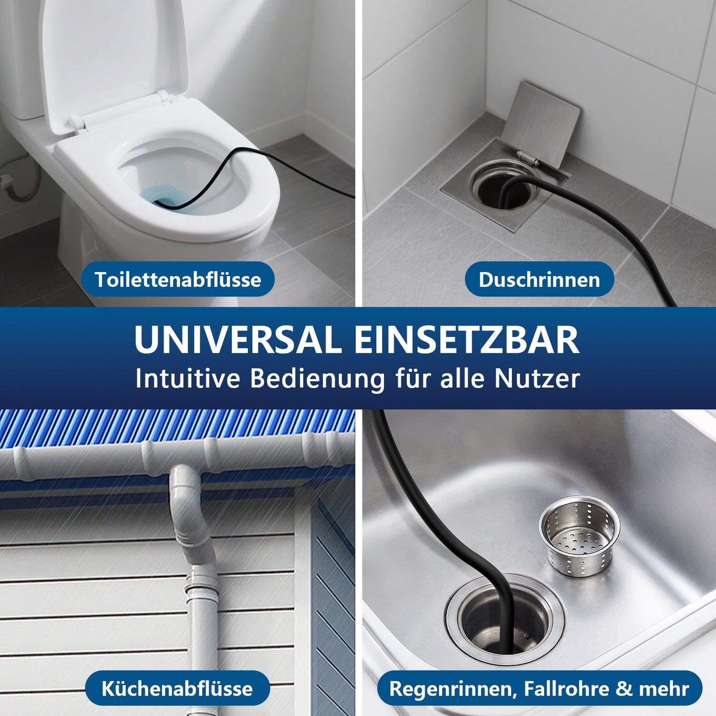 Professioneller Hochdruck-Rohrreinigungsschlauch mit 3 Messingdüsen – kompatibel mit Kärcher, Bosch & Parkside Hochdruckreinigern bis 240 bar