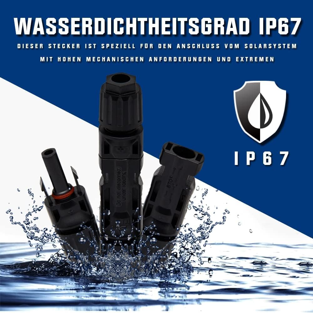 2PACK Rot+Schwarz 4mm²/6mm²/10mm² 12AWG max1800V Verlängerungskabel | inkl.Solarstecker Halogenfrei IP67