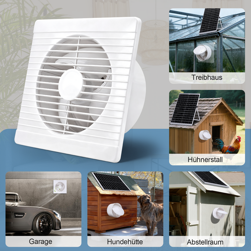 Stille Solventilator 150mm – Batteridrevet, ideel til Hønsehus, Drivhus & Skur