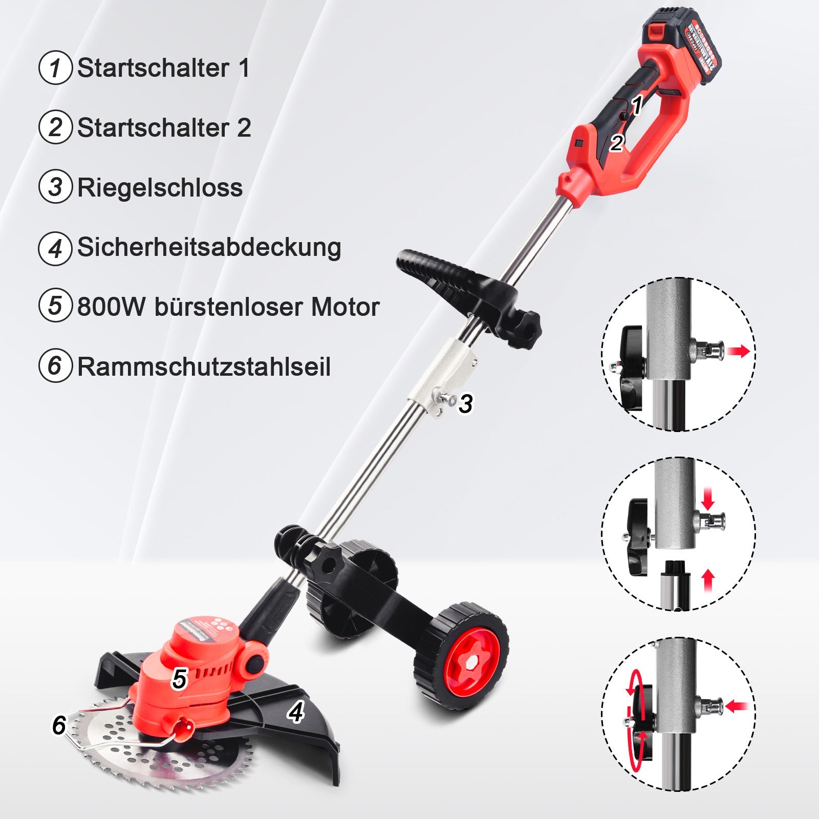 800W Bürstenloser Rasentrimmer für Makita 18V Akku, inkl. Schneidedraht, Metallklingen & Unkrautbürste – Effizient & Stromsparend für Gartenarbeit