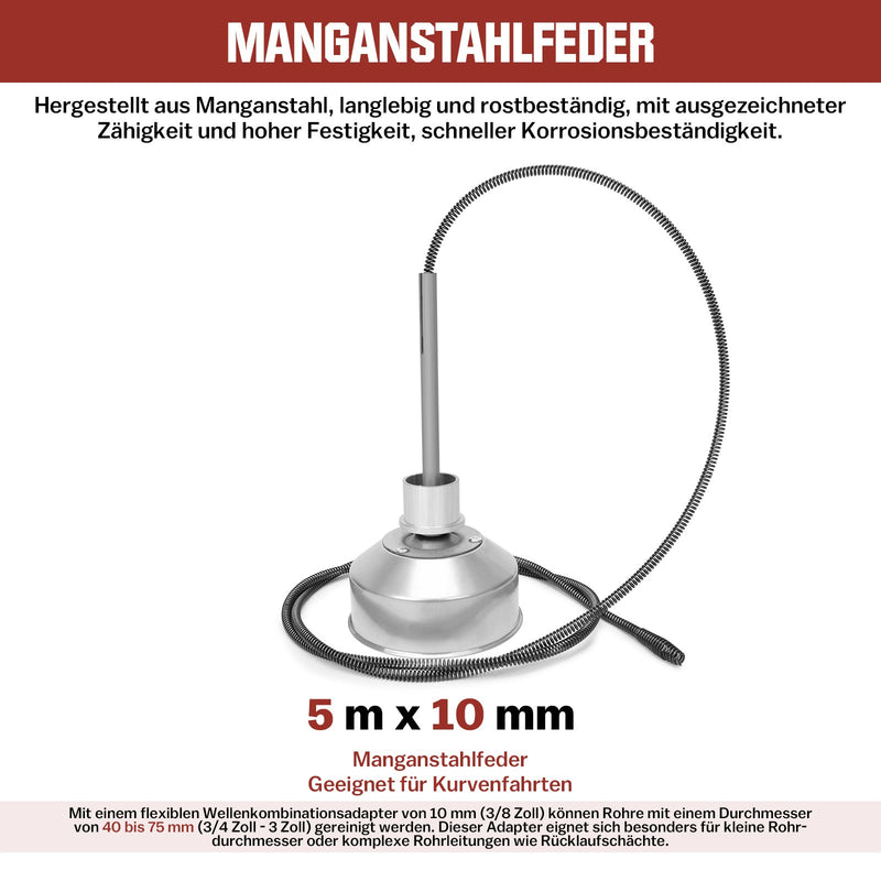 850W Rohrreinigungsmaschine mit 14m Ø22mm,14.5m Ø16mm, 5m Ø10mm Spirale für Ø20 - 200mm Rohrleitungen 450U/M