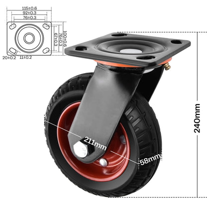 4er-Set 200mm Geländegängige Schwerlastrollen – 2× mit Bremse, 2× drehbar, für Werkstatt, Garten & Transportgeräte
