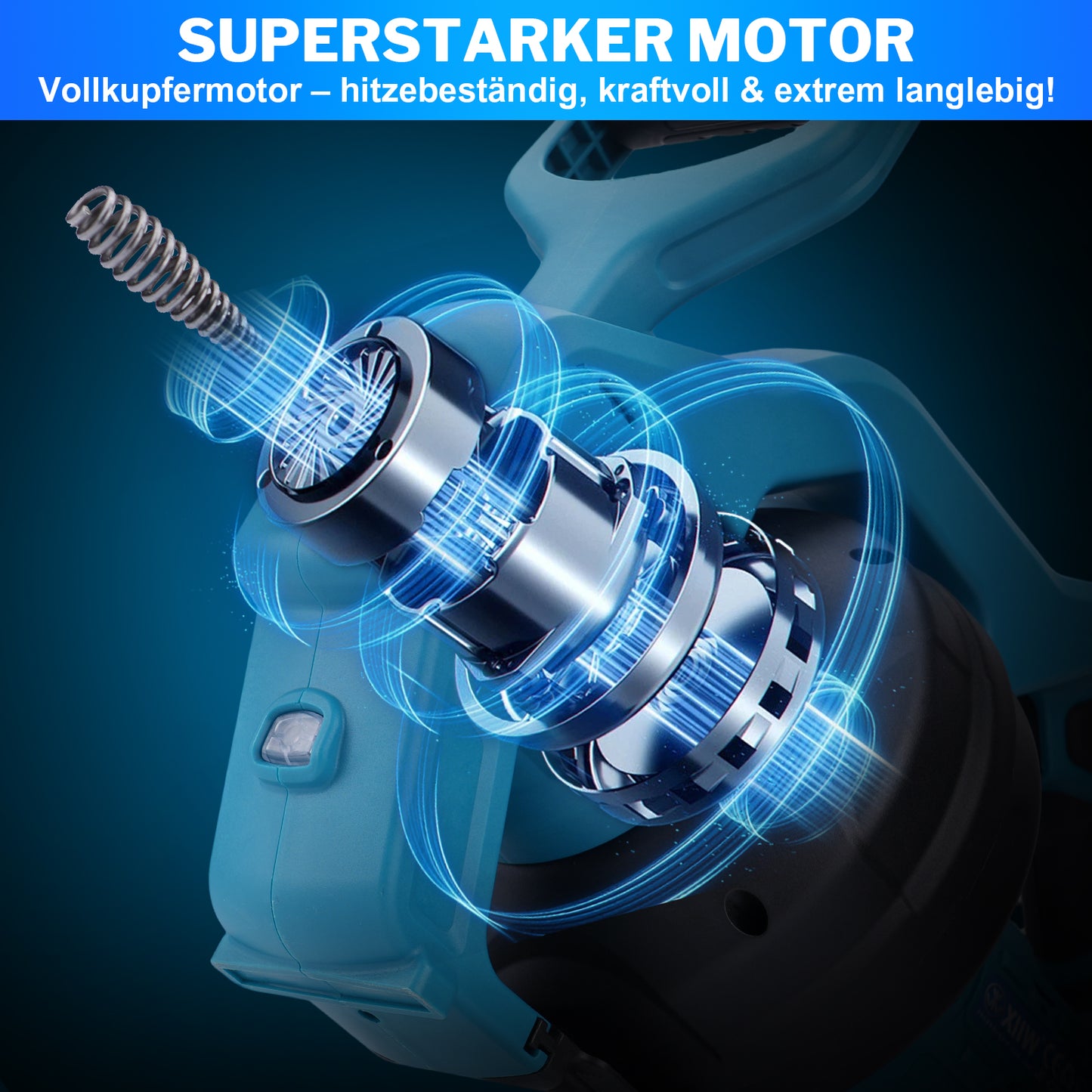 Kraftvoller 20V Akku Rohrreinigungsgerät - flexibel, mit stufenloser Drehzahlregelung