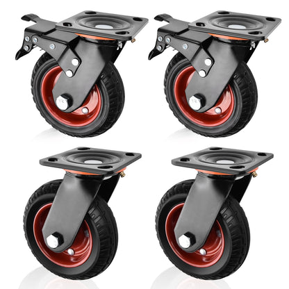 4er-Set 200mm Geländegängige Schwerlastrollen – 2× mit Bremse, 2× drehbar, für Werkstatt, Garten & Transportgeräte