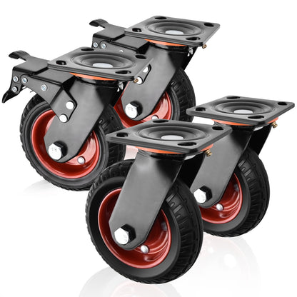 4er-Set 200mm Geländegängige Schwerlastrollen – 2× mit Bremse, 2× drehbar, für Werkstatt, Garten & Transportgeräte