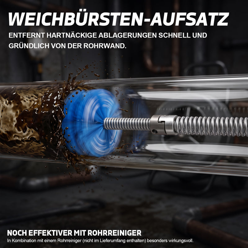 XIIW Rohrreinigungsspirale Ø12 mm 2x3 m, Abflussspirale mit 7 Köpfen, Handkurbel & Bohrmaschinenadapter, Rohre bis Ø80 mm
