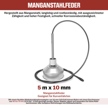 850W Rohrreinigungsmaschine mit 14m Ø22mm,14.5m Ø16mm, 5m Ø10mm Spirale für Ø20-200mm Rohrleitungen 450U/M - XIIW