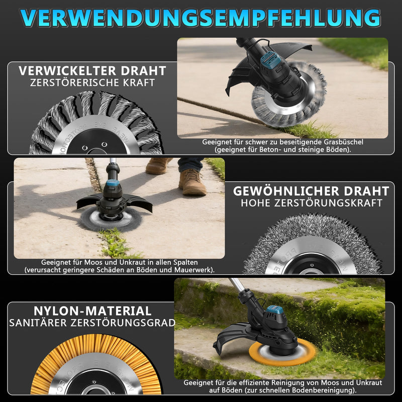 980W Akku Rasentrimmer Bürstenlos 14800 U/min Freischneider Unkrautbürste mit Sägeblatt Makita 18V kompatibel Garten Trimmer Multitool