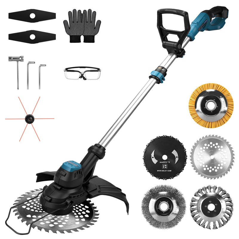980W Akku Rasentrimmer Bürstenlos 14800 U/min Freischneider Unkrautbürste mit Sägeblatt Makita 18V kompatibel Garten Trimmer Multitool