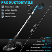 980W Akku Rasentrimmer Bürstenlos 14800 U/min Freischneider Unkrautbürste mit Sägeblatt Makita 18V kompatibel Garten Trimmer Multitool
